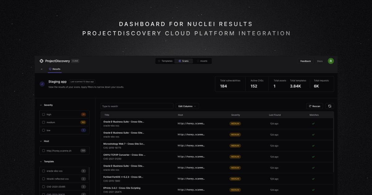 Dashboard for Nuclei Results ProjectDiscovery Cloud Platform Integration