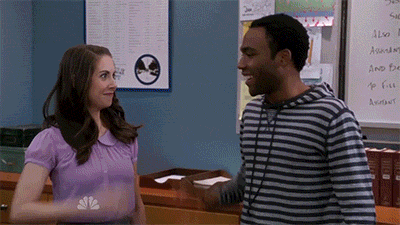 Troy and Annie from Community high-fiving multiple times